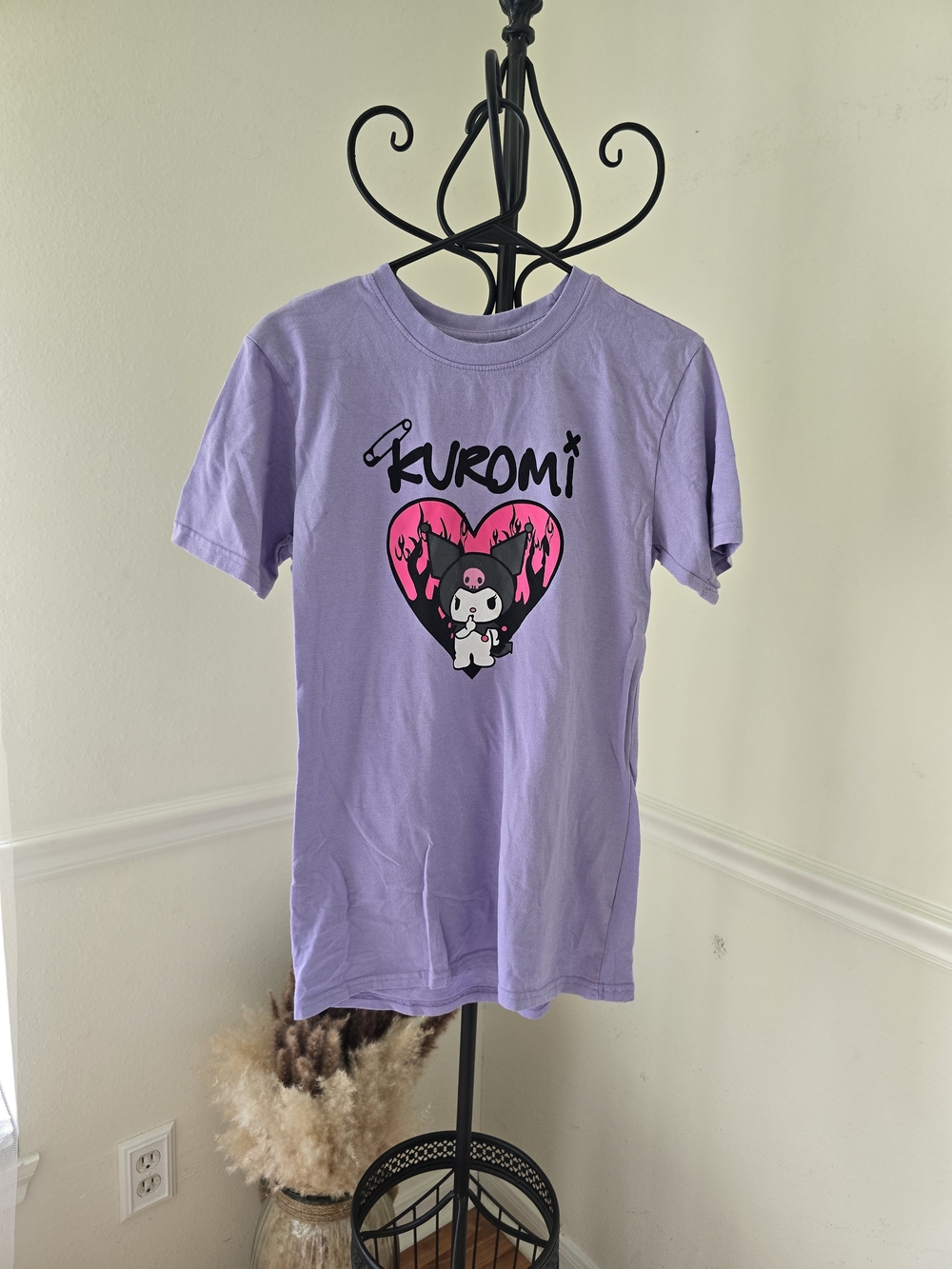 Sanrio Kuromi Lavender Tee with Pink Heart Graphic